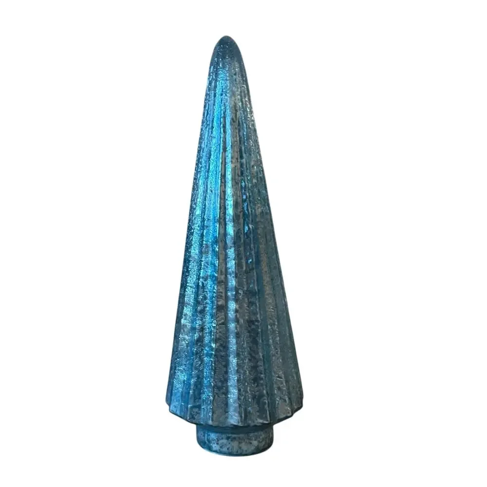 Illuminated Glass Christmas Tree 19in Iridescent Blue Chic Holiday Decor New